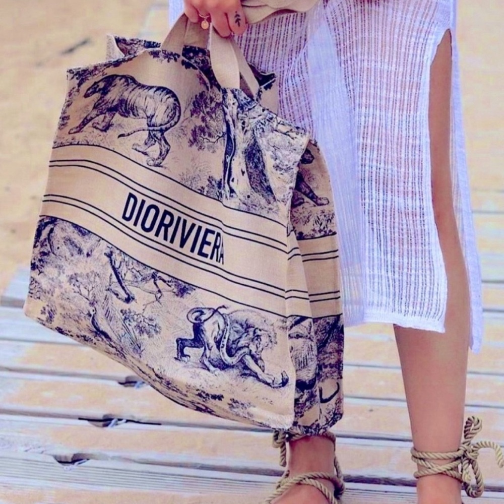 Christian Dior DiorRiviera Tan and Blue Tote Bag